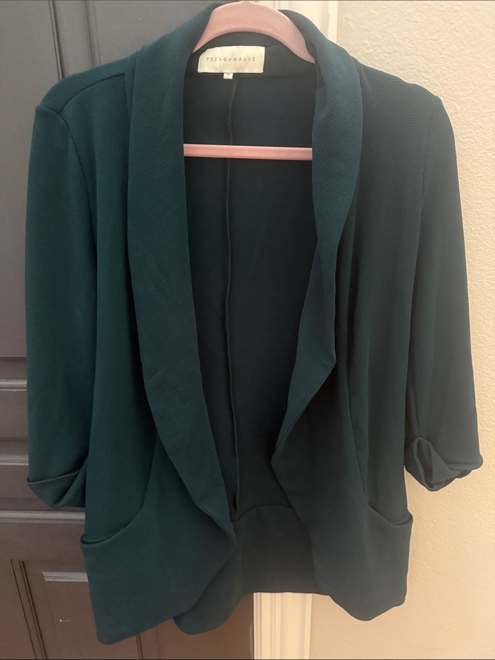 Frenchi Deep Teal Open-Front Draped Blazer